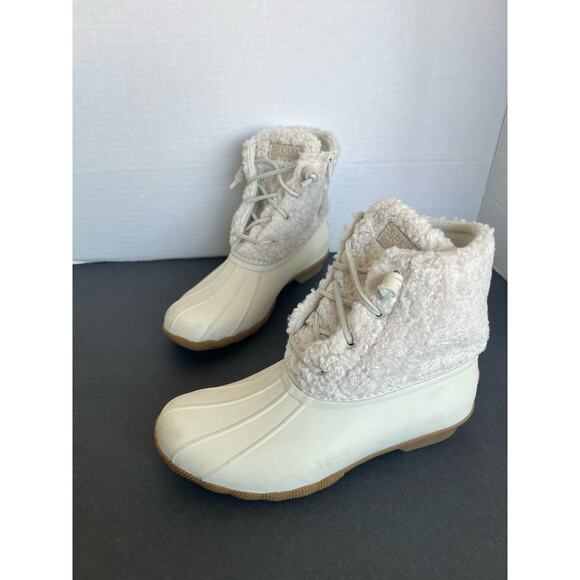 Sperry Cream Saltwater Waterproof Cozy Comfort Rubber Duck Rain Ankle Boots 8.5 - Picture 1 of 13